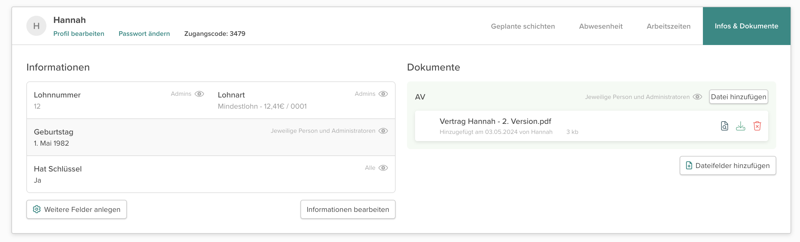 Ausgefüllte Informationsfelder im Nutzerprofil