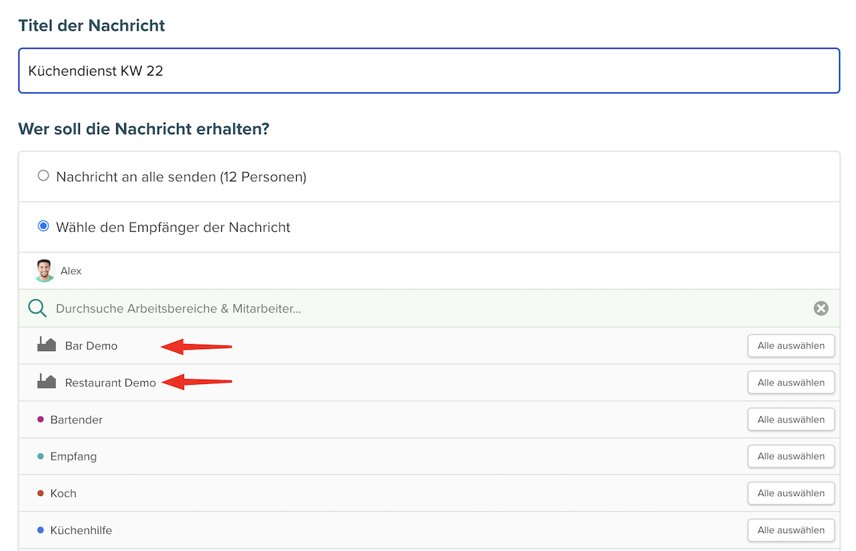 Standortauswahl beim Verfassen einer Nachricht
