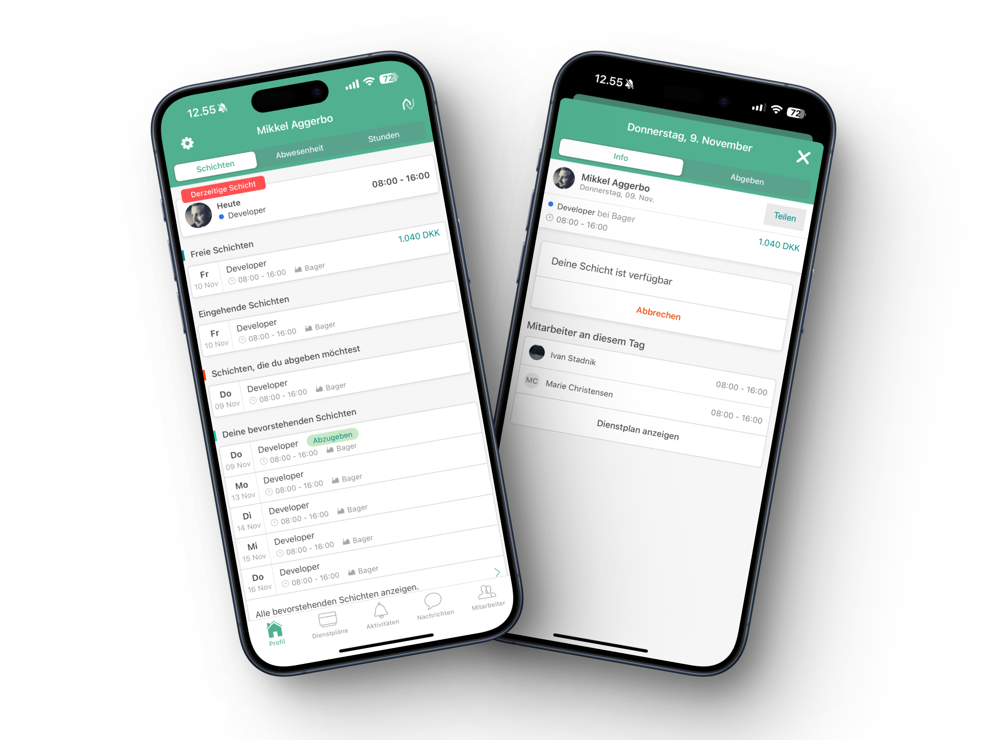 Two phones showing shift costs