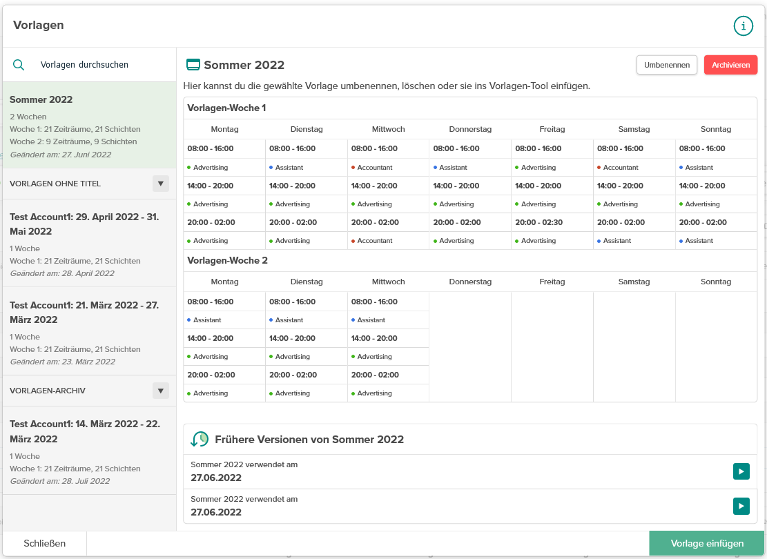 Ansicht des neuen Vorlagen-Managers in Smartplan